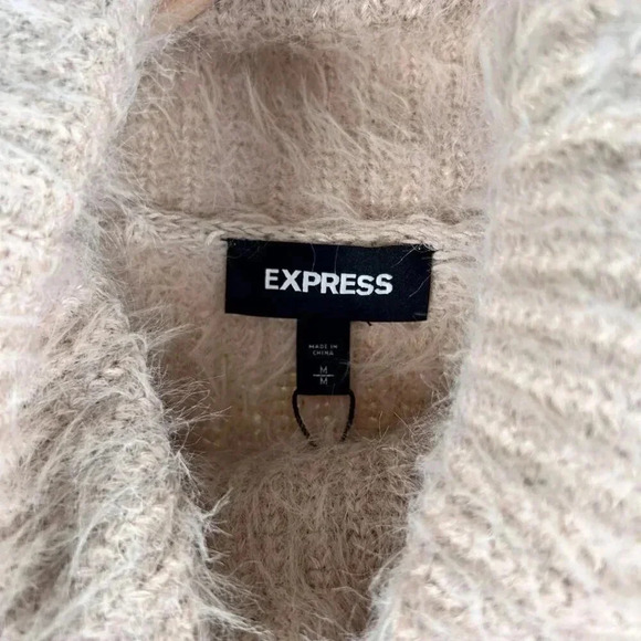 Express Size Medium Cowl Neck Sweater Tan Cozy Oversized - Picture 9 of 10